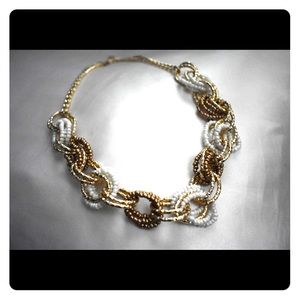 Gold and White link statement necklace